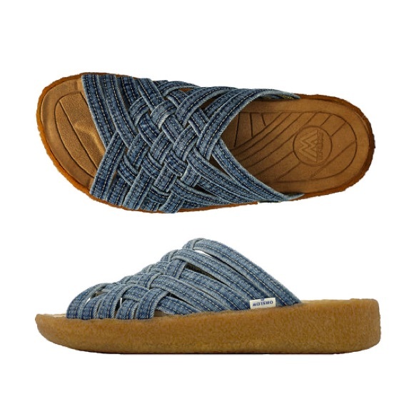orSlow x MALIBU SANDALS Zuma Washed Indigo Denim Crepe Blue Woven Slide Sandals